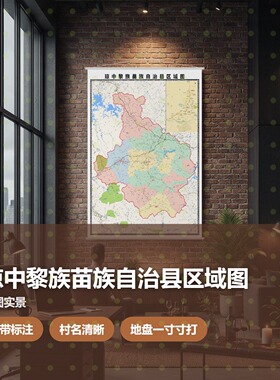 琼中黎族苗族自治县区域图 现代简约装饰画 办公室挂画 定制地