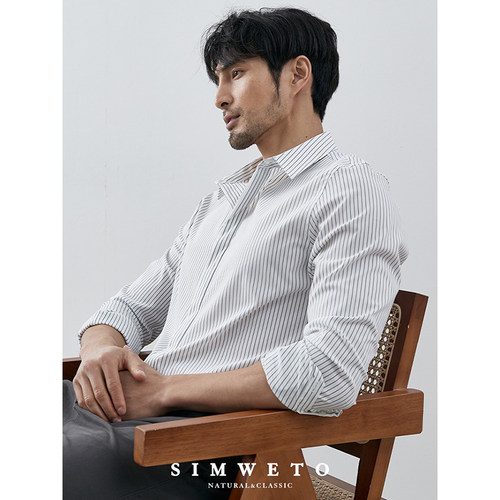 SIMWETO韩版商务装条纹衬衫