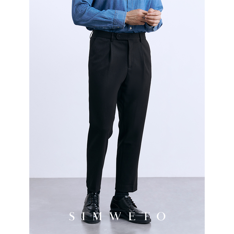 冬日百搭温暖 毛呢加厚休闲裤保暖长裤纯色修身磨毛直筒西裤男士