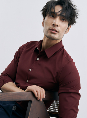 春季轻熟男 商务高级感免烫订婚红色衬衫男士休闲百搭结婚红衬衣
