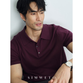 100%棉 休闲商务短袖 优雅老钱风 男士 纯棉T恤 14针紫色polo衫