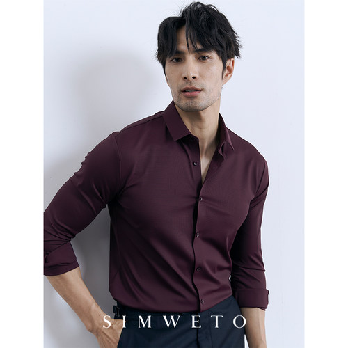 酒红色衬衫免烫百搭衬衣
