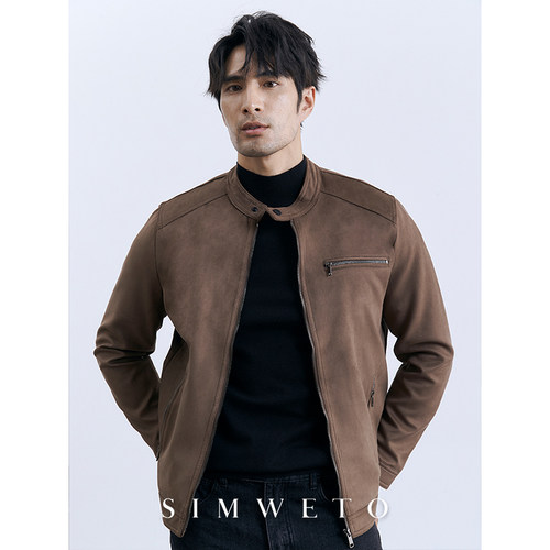 麂皮绒复古立领皮夹克