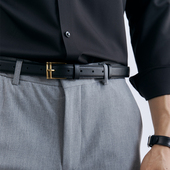 绅装 免打孔真皮腰带男士 休闲百搭牛皮2.5cm窄皮带个性 黑色牛仔裤