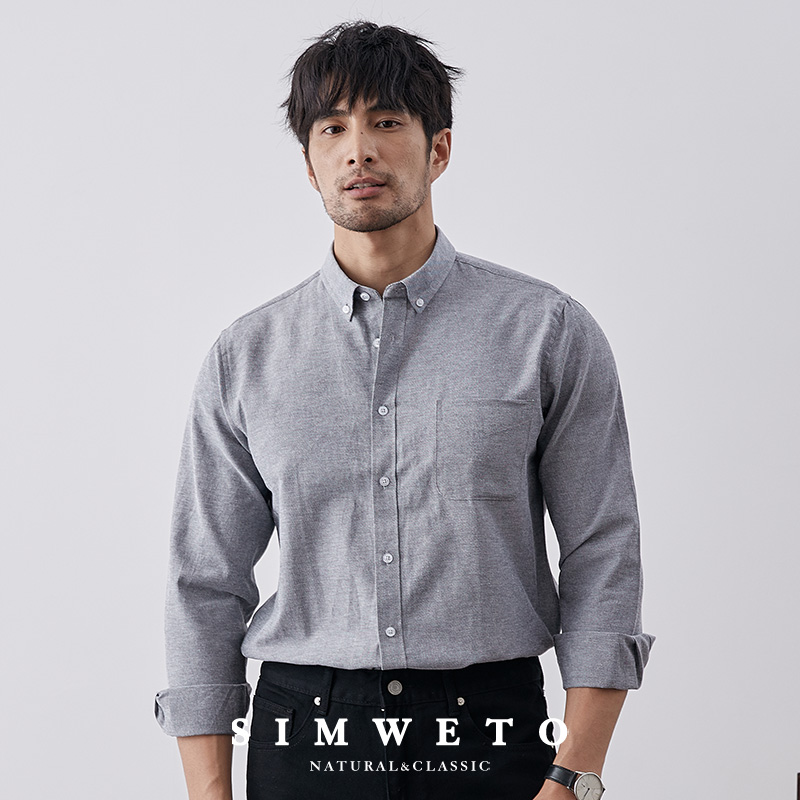 牛津纺衬衫男士春季新款多口袋简约设计感商务休闲百搭灰色衬衣