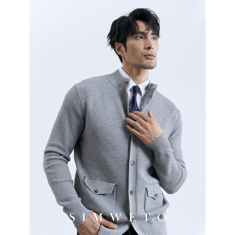 针织开衫立体贴袋保暖毛衣