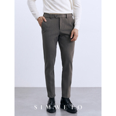 加绒裤 冬季 复古做旧中腰灰色毛呢长裤 男士 子男 保暖磨毛加厚休闲裤