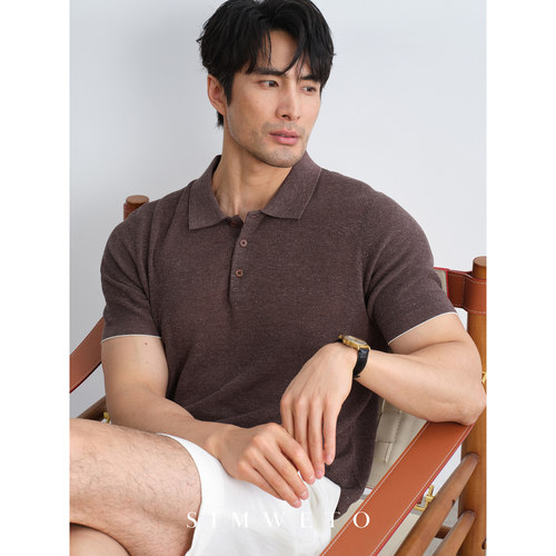 意式凉感亚麻针织polo男士短袖