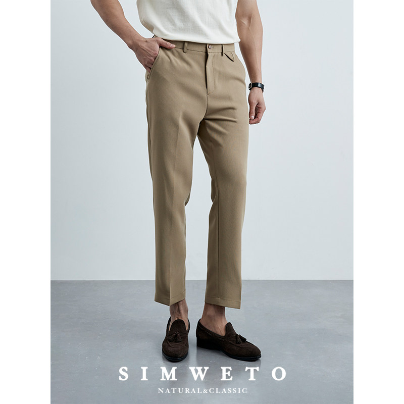 2025夏季新品 卡其色休闲裤男士西裤设计中腰弹力百搭黑色长裤潮