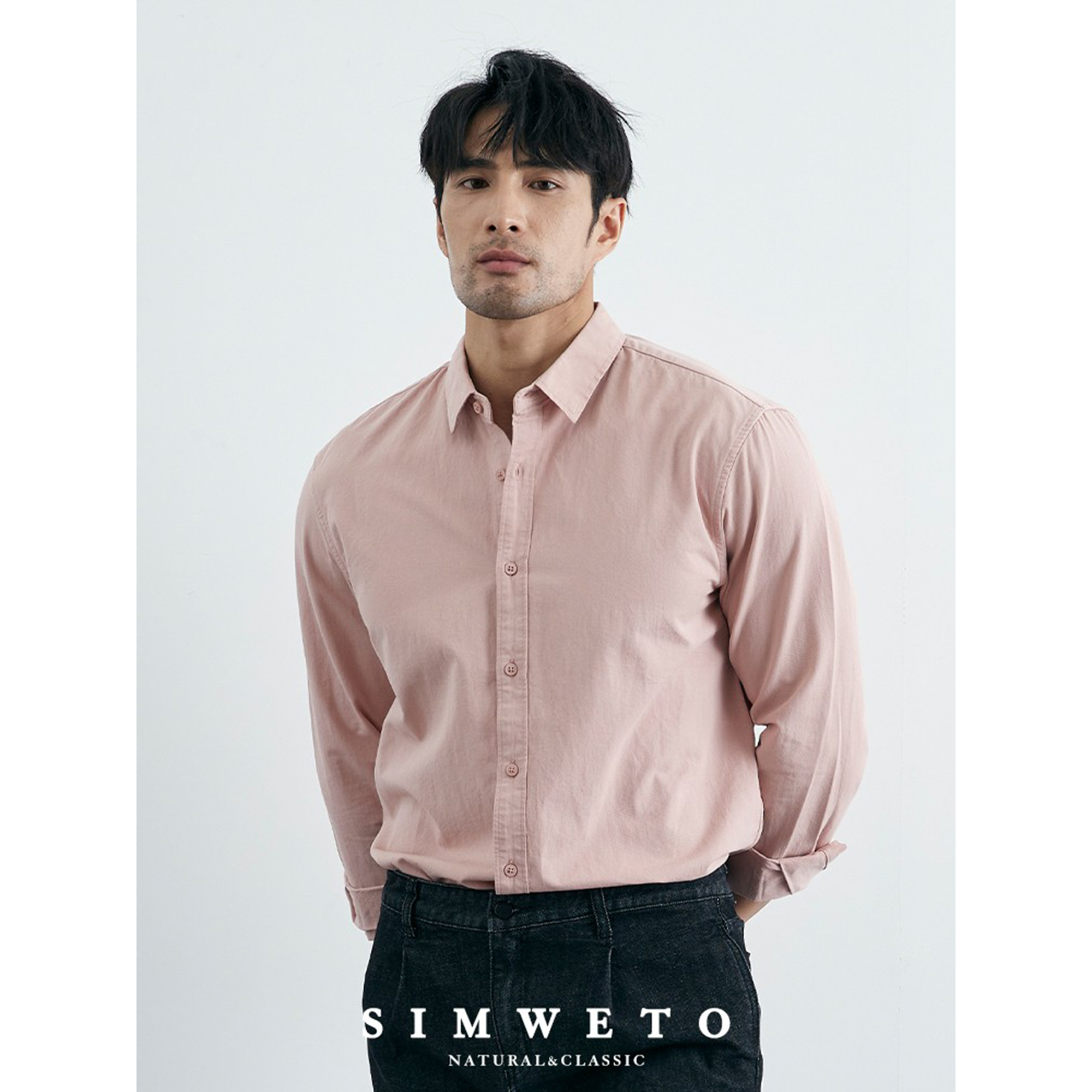 SIMWETO休闲设计感粉色衬衫