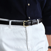 鳄鱼纹头层牛皮金属腰带男休闲百搭年轻人黑色皮带个性 腰带真皮 裤