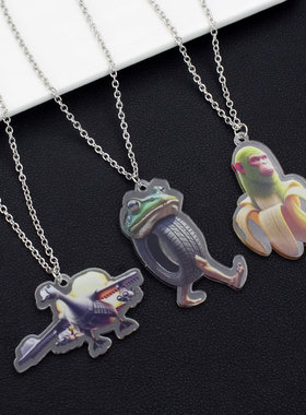 网络热梗国外山海经儿童项链搞怪抽象木棍人大脚树挂件跨境新品