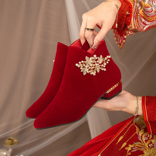 婚鞋秀禾婚纱两穿冬天结婚新娘鞋