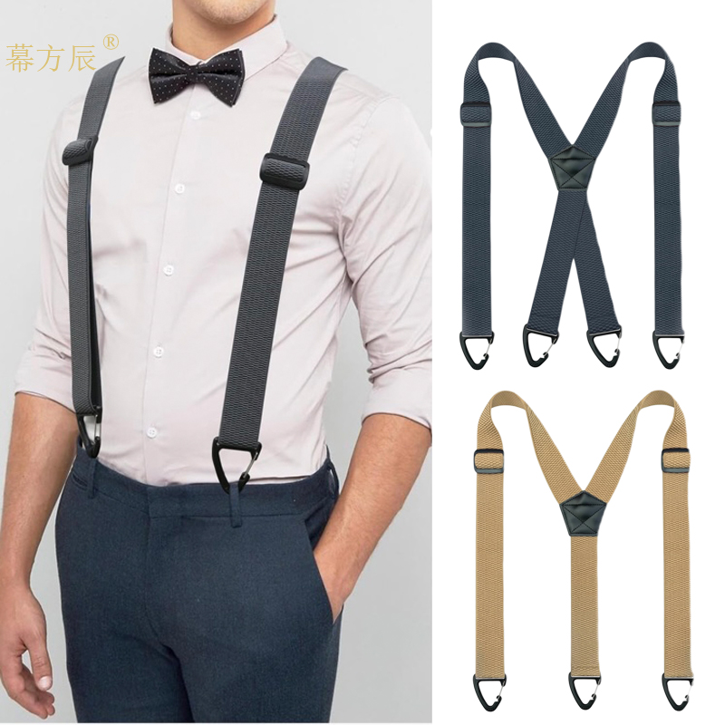 男士背带夹挂钩款老人胖人吊裤带英伦风裤子防滑松紧钩扣肩带加宽