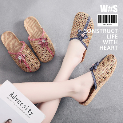 新款夏季藤草凉拖鞋室内女透气家居防滑亚草编织情侣亚麻居家地板