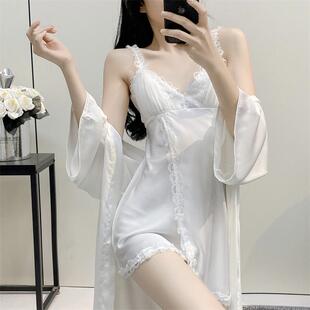 带胸垫新款高定性感蕾丝薄款吊带睡裙纯欲风冰丝家居服套装