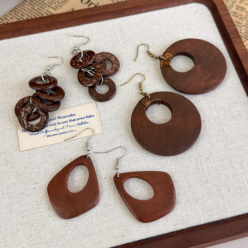 复古波西米亚木质耳环女小众设计感镂空大圈圈耳钩民族风夸张耳饰,饰品/流行首饰/时尚饰品新,耳环,淘宝优惠券,粉丝福利购,淘宝优惠卷