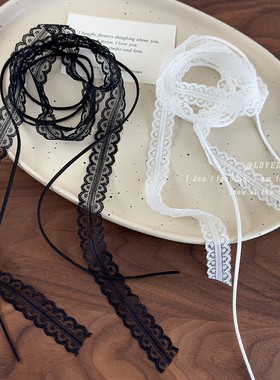 甜酷辣妹黑色蝴蝶结蕾丝绑带项链叠戴choker锁骨链复古设计感颈链