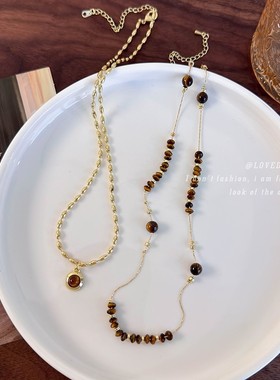 叠戴双层项链配饰女款秋冬新款2024爆款小众复古锁骨毛衣链