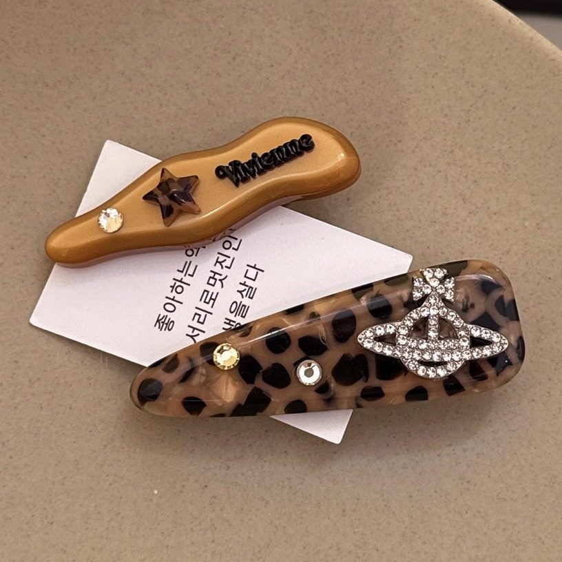 韩系复古时尚醋酸豹纹土星水钻对夹高级感侧边夹刘海碎发夹发饰女