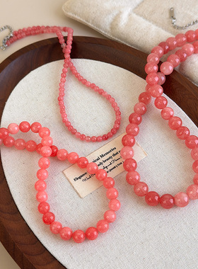 少女感粉色天然石串珠项链女个性独特小众优雅气质时尚颈链锁骨链