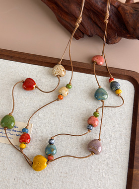 彩虹糖果~陶瓷爱心锁骨链女夏天多巴胺双层叠戴项链日常百搭配饰