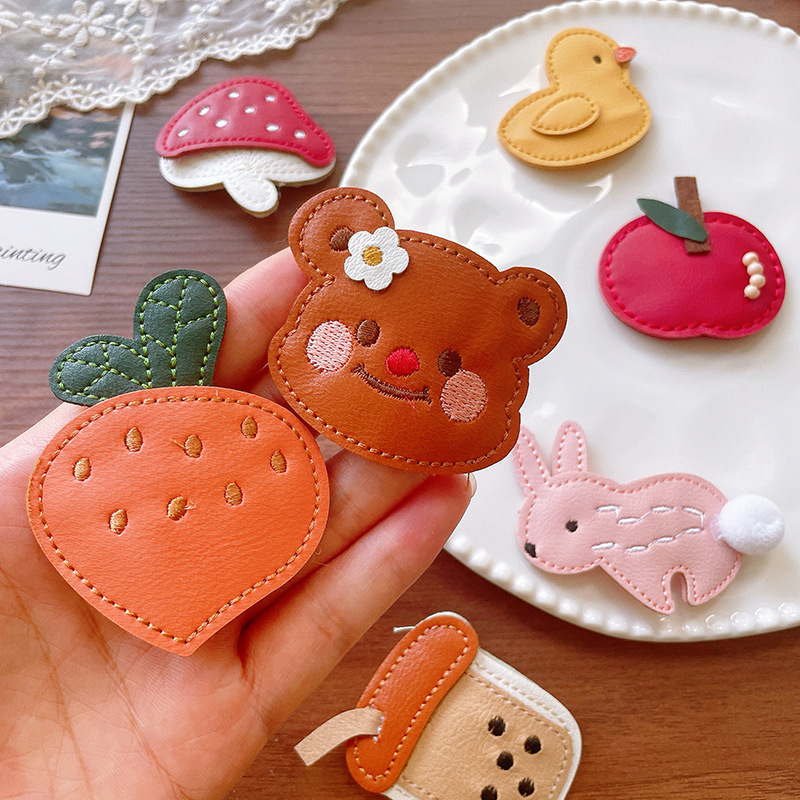 韩系皮质水果卡通鸭儿童发夹新款个性皮革刘海BB夹女童侧边碎发夹