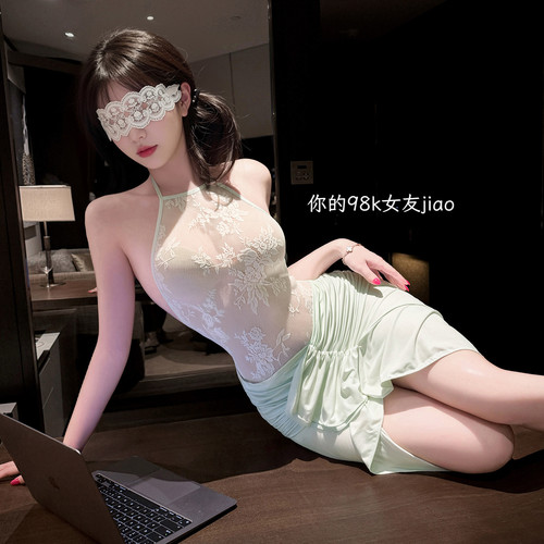 薄荷曼波 你的98K女友 纯欲蕾丝透视性感浅绿色性感连体衣
