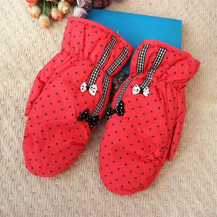 苏晴羽绒手套连指女冬季加厚加绒保暖韩版可爱星星蝴蝶结骑车防风