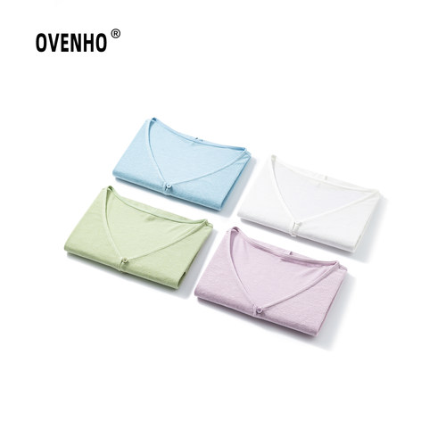 OVENHO文厚 晚晴风歇天丝亚麻V领针织罩衫