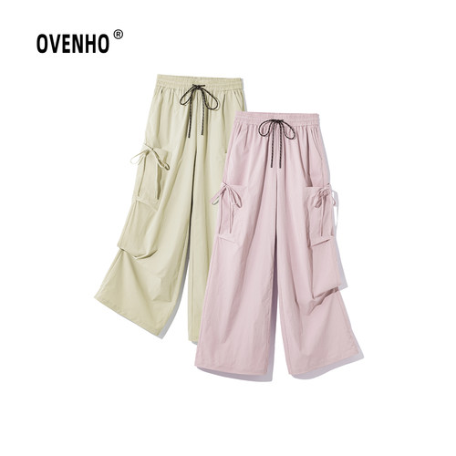 OVENHO文厚 连云松竹蝴蝶结装饰抽绳大口袋工装裤