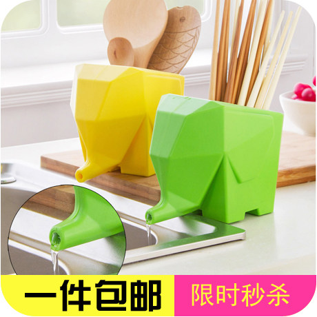 陶瓷小象沥水器 大象厨卫收纳盒 创意筷子笼餐具收纳杯牙刷架笔筒