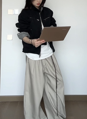 HALF H纯色西装裤简约高级感双褶长裤宽松休闲垂坠男女