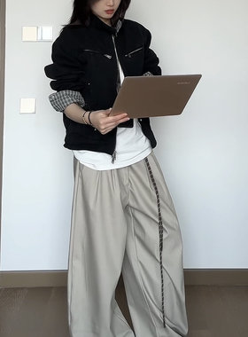 HALF H纯色西装裤简约高级感双褶长裤宽松休闲垂坠男女
