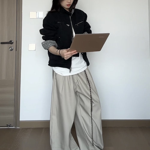 HALF H纯色西装裤简约高级感双褶长裤宽松休闲垂坠男女