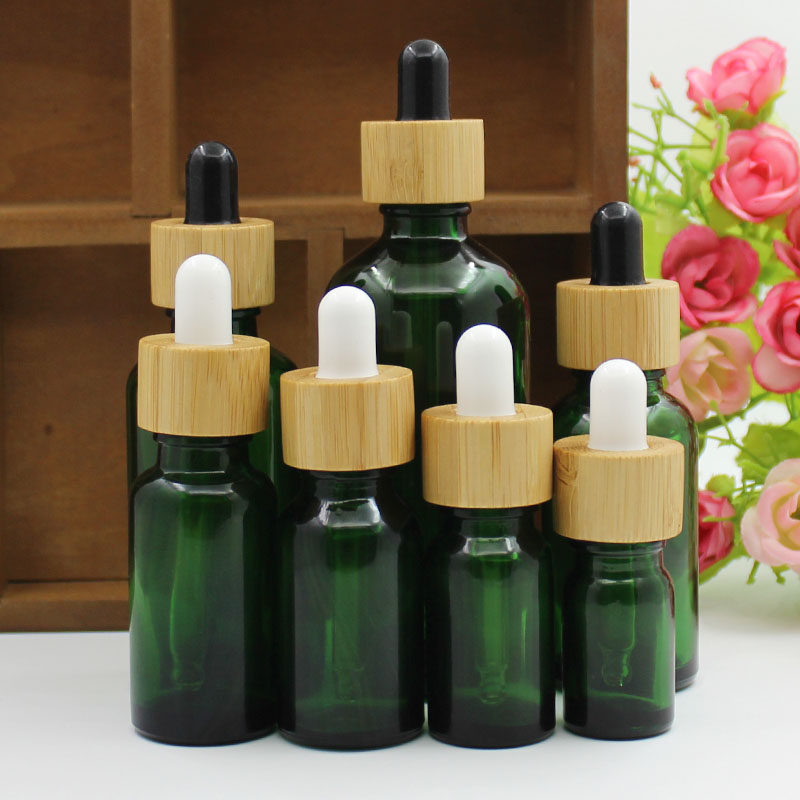 绿色玻璃精油滴管分装空瓶竹圈胶头5ml10ml15ml20ml30ml50ml100ml