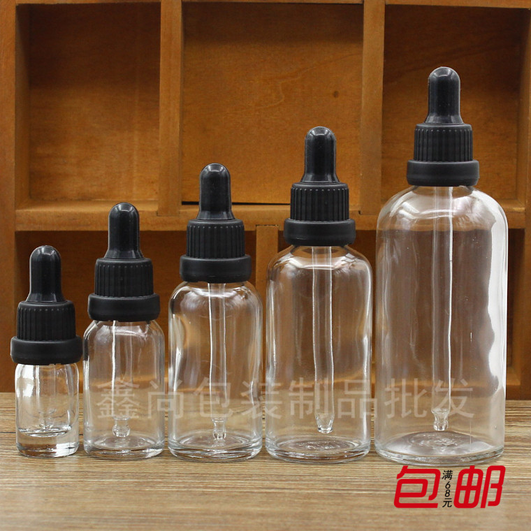 透明玻璃精油瓶子 化妆品调配瓶 黑大头黑胶滴管分装稀释空瓶现货