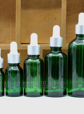 绿色玻璃精油分装空瓶哑银白胶滴管5ml10ml15ml20ml30ml50ml100ml