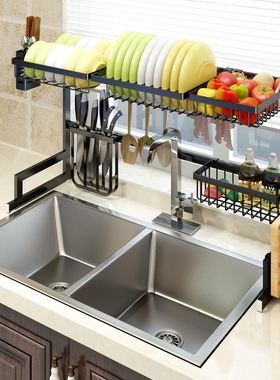 不锈钢厨房沥水架水槽置物架水池碗架碟架沥水篮多功能收纳架黑色