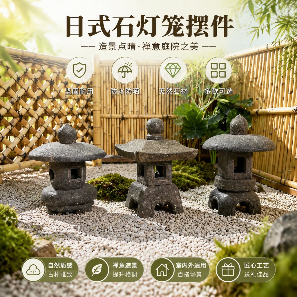 日式天然石灯笼雕刻品防水防晒