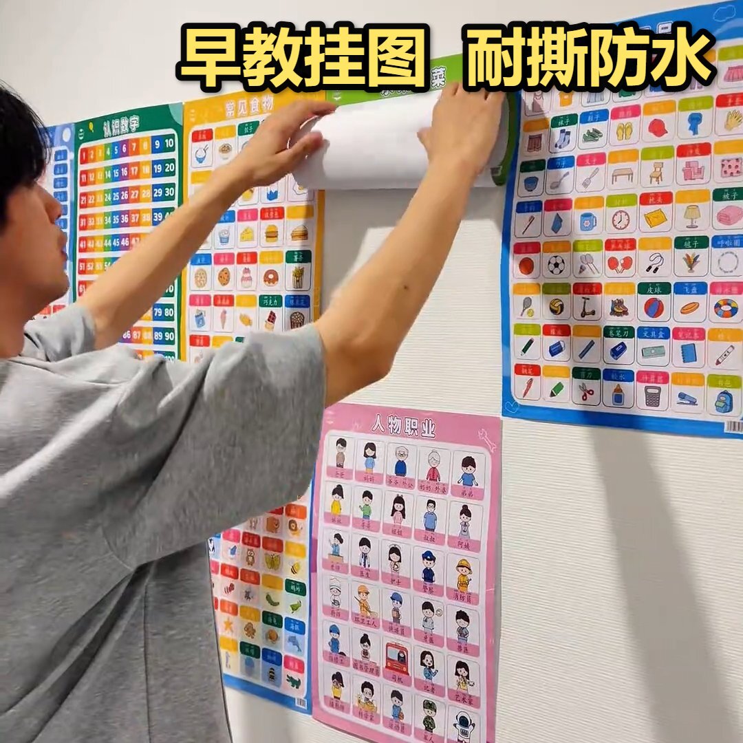 儿童早教启蒙挂图耐撕防水宝宝认知覆膜无声教学学习墙贴画清晰印