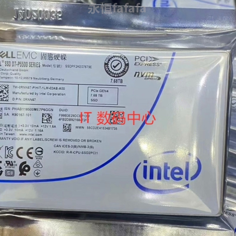 议价全新 DELL EMC P5500 7.68T U.2 nvme Gen4 0RNN67 RNN67 SSD