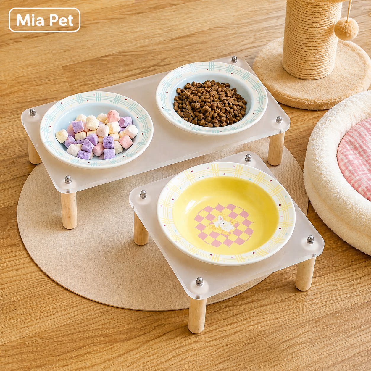 Miapet钢琴兔系列飞碟盘带碗架