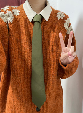 MIMI复古深棕色领带女手打款军绿学生休闲百搭学院风搭配衬衫拍照