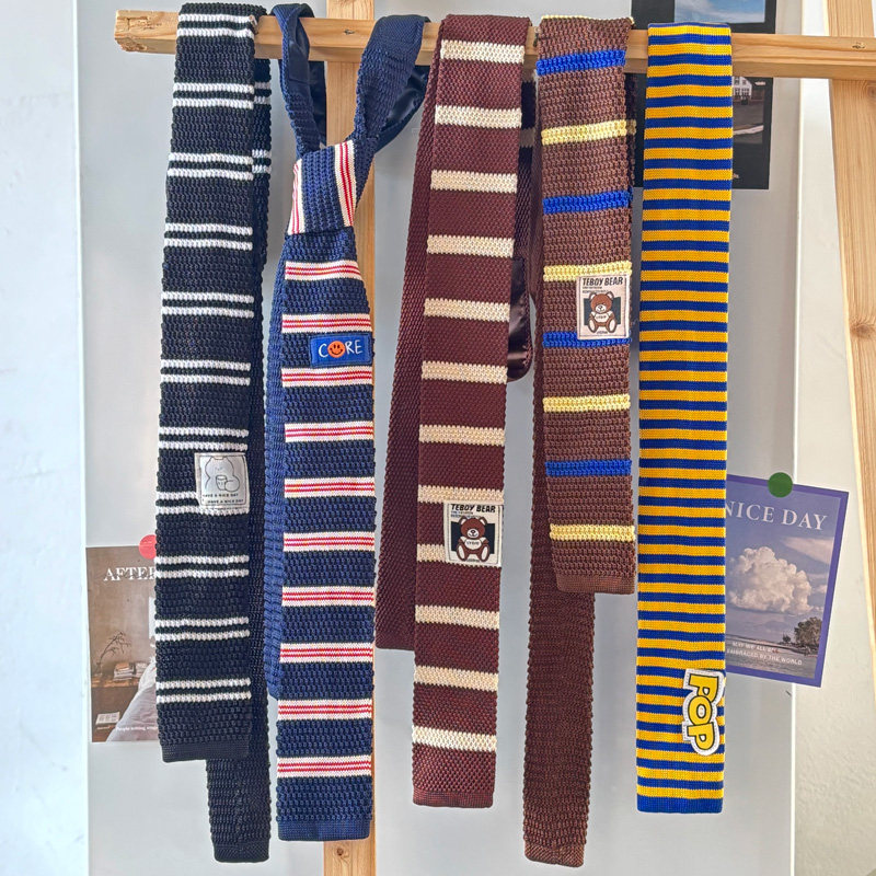 MIMI 原创设计领带女款手打针织平头个性布标小众diy复古棕黄蓝色,服饰配件/皮带/帽子/围巾,领带,淘宝优惠券,粉丝福利购,淘宝优惠卷