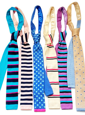 MIMI学院风毛线针织领带女手打毛织复古平头多巴胺彩色条纹艺术感