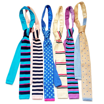 复古撞色彩色条纹毛线领带女蓝紫