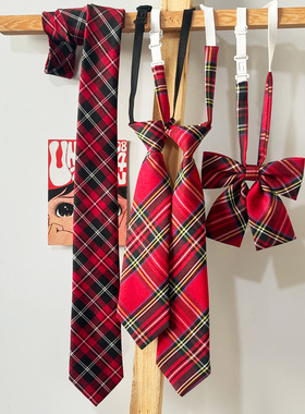 买二送一节日绿红色格子领带女免打学生装饰毕业照领结摇滚手打潮