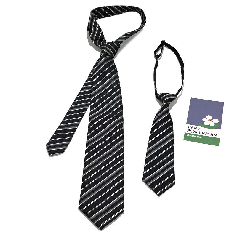 休闲百搭免打短领带女手打结条纹