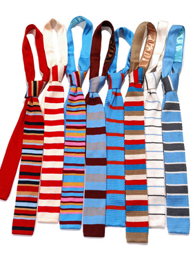 MIMI夏季亮色彩色横条纹针织手打领带女小众设计个性撞色时尚腰带